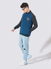 Solid Navy Varsity Full Sleeve Jacket