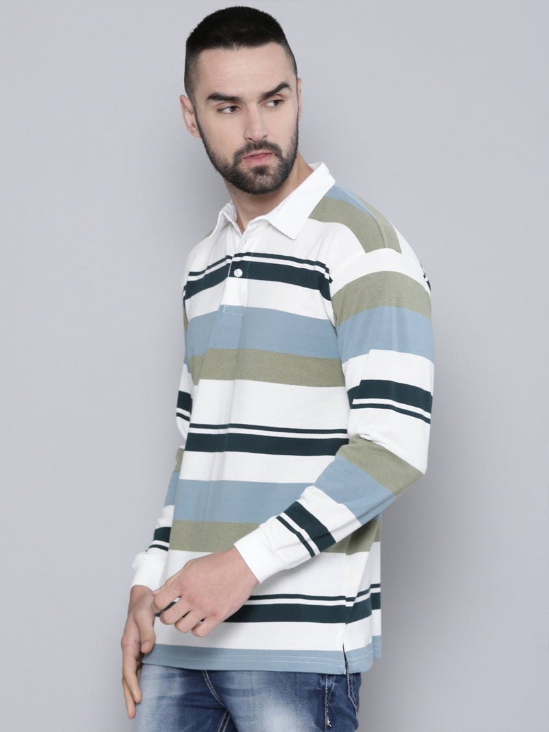 Auto Stripes Beige, Navy and Blue Polo T-Shirt