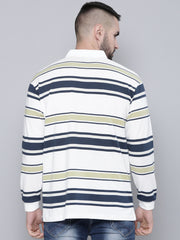 Auto Stripes Beige Navy Polo T-Shirt