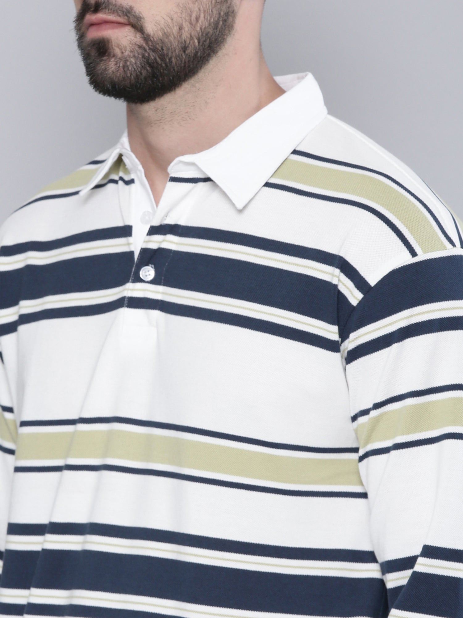 Auto Stripes Beige Navy Polo T-Shirt