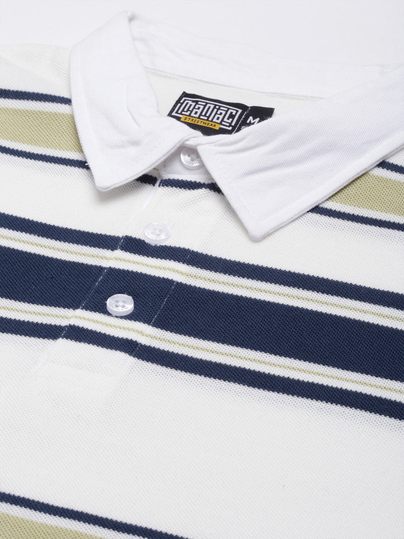 Auto Stripes Beige Navy Polo T-Shirt