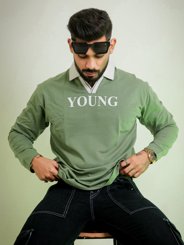 Young Hunter Green Fullsleeve Polo T-shirt
