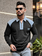 Raglan Black Light Grey Polo T-Shirt