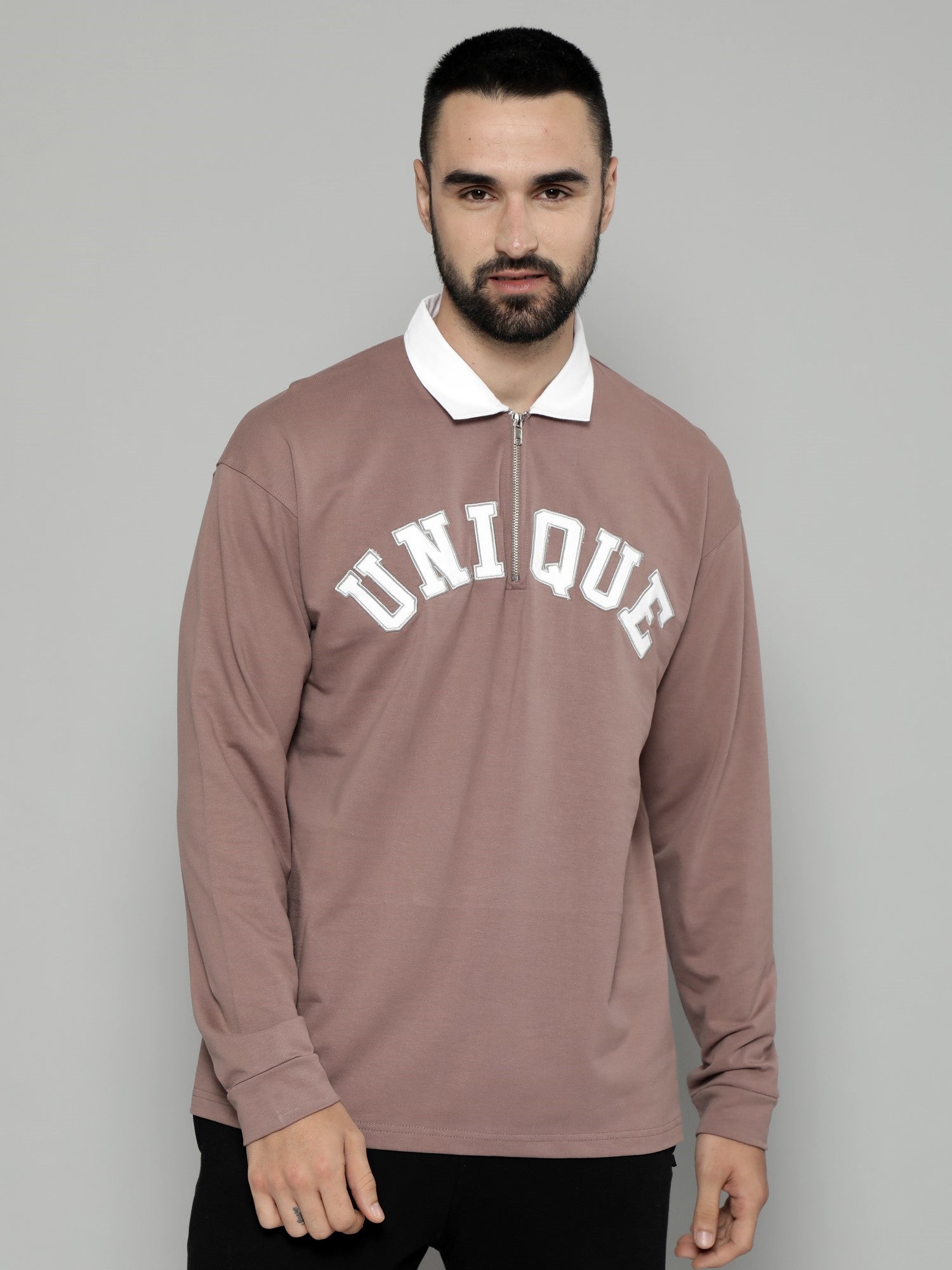 Half Zip Unique Dusty Pink Fullsleeve Polo Tshirt