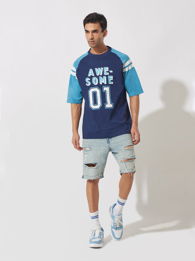 Awesome Navy & Turky Blue Oversized T-Shirt