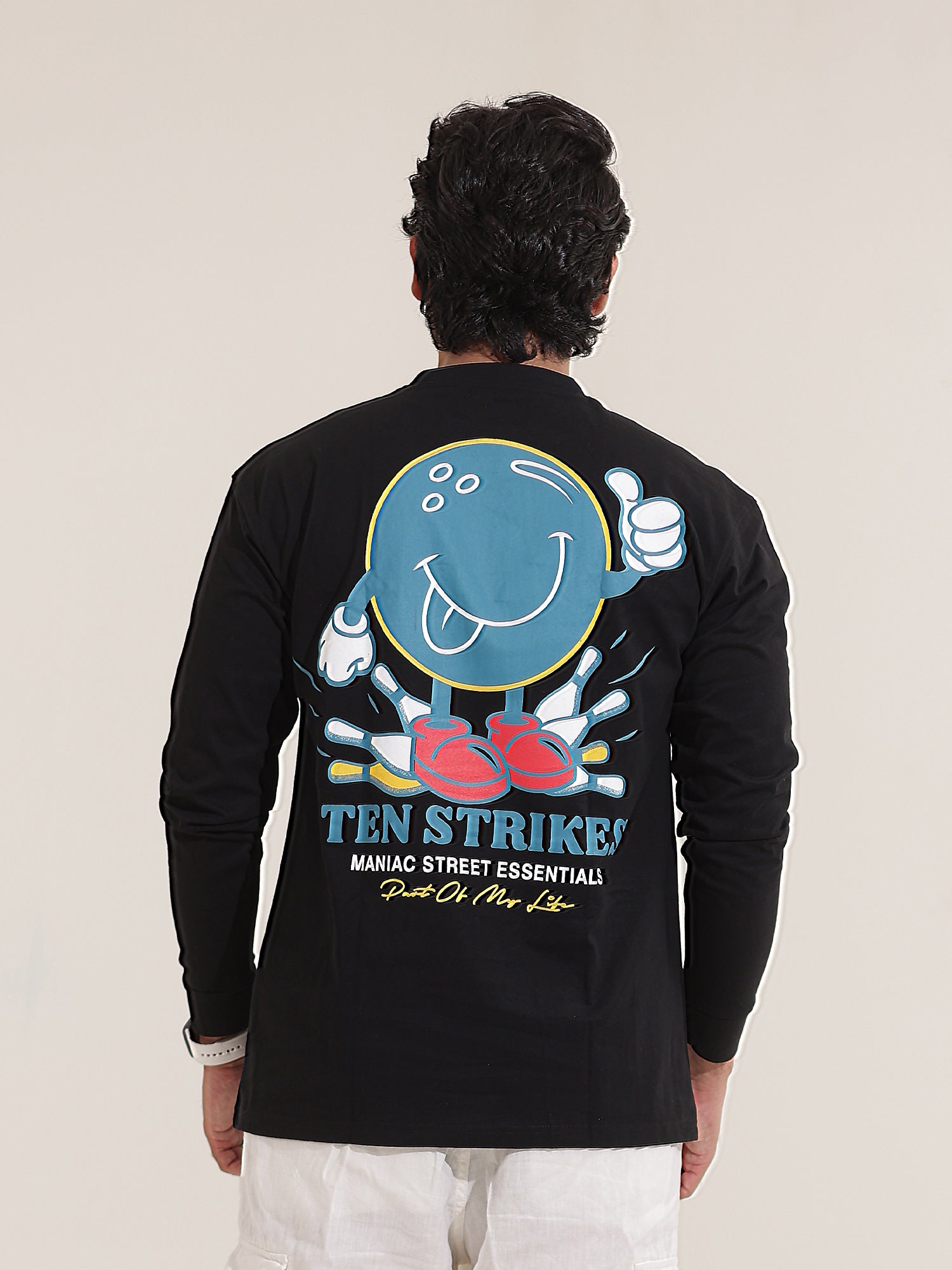 Bowling Black Blue Fullsleeve Oversized T-shirt