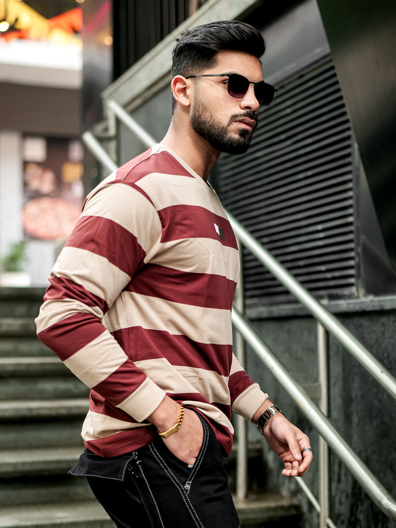 Future Stripes Brown Oversized T-Shirt