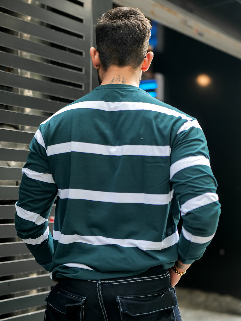 Preoccupied Stripes Dark Green Oversized T-Shirt