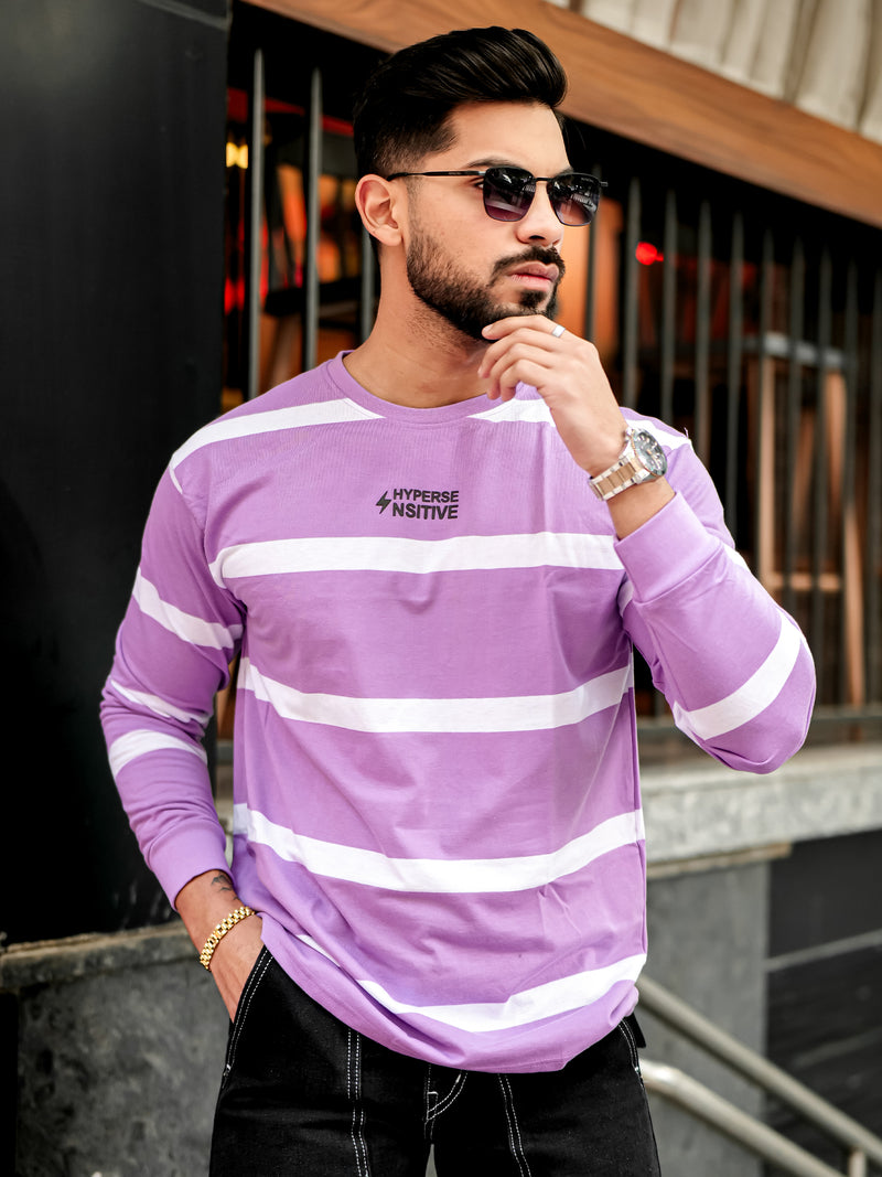Hyperse Stripes Lavender Oversized T-Shirt