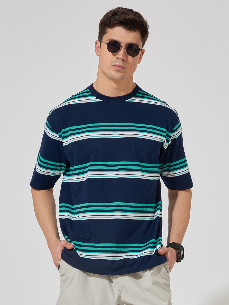 Navy auto stripe half sleeve t-shirt for men