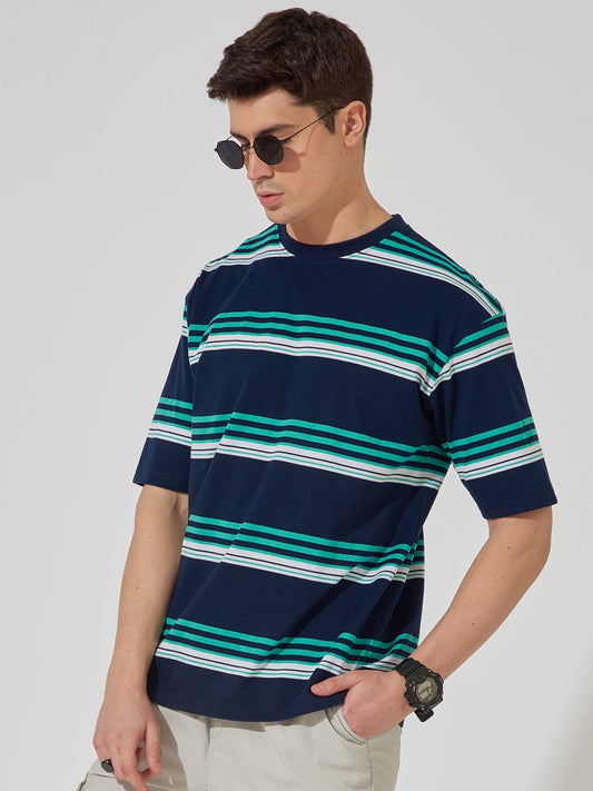 Auto Stripe Navy Half Sleeve T-Shirt