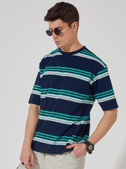 Auto Stripe Navy Half Sleeve T-Shirt