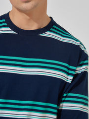 Auto Stripe Navy Half Sleeve T-Shirt