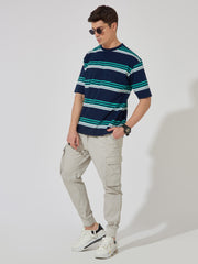 Auto Stripe Navy Half Sleeve T-Shirt