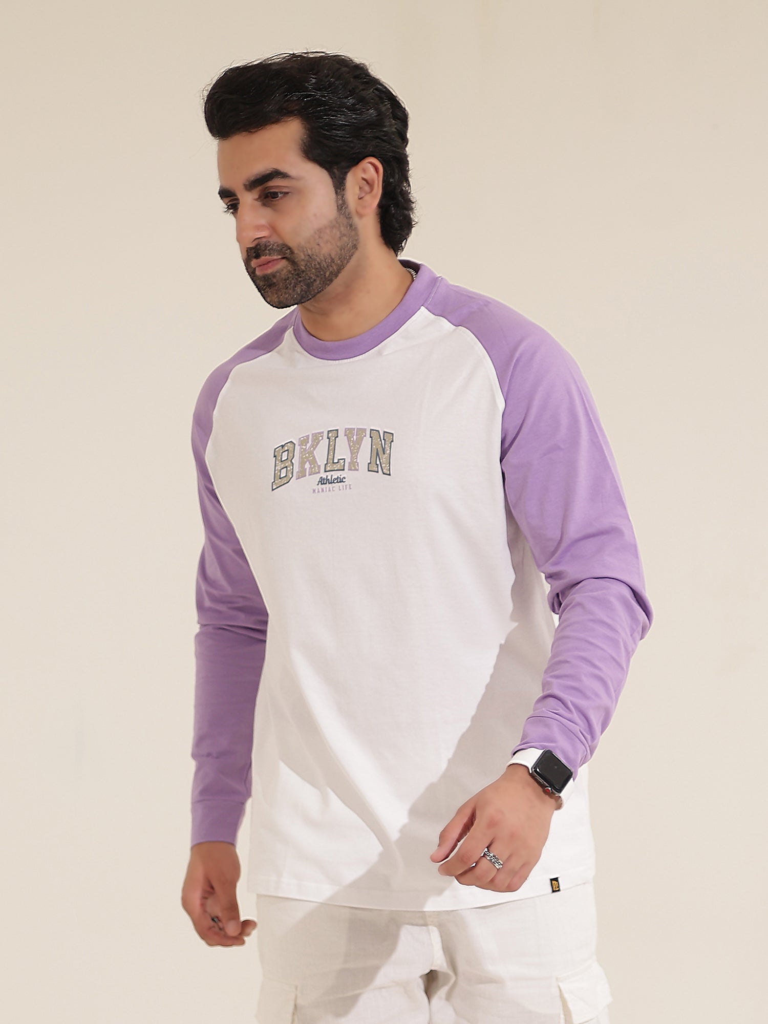 Brooklyn White Lavender Full Sleeve T-Shirt