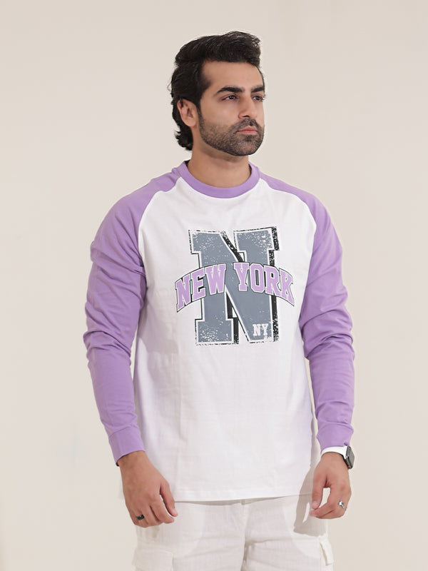 NewYork White Lavender Full Sleeve T-Shirt