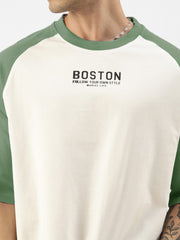 Boston White, Hunter Green  Oversized Half Sleeve T-Shirt