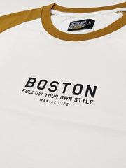 Boston White, Mustard  Oversized Half Sleeve T-Shirt