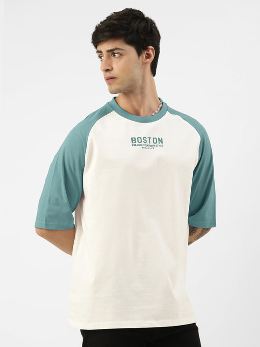 Boston White Turkey Blue Oversized Half Sleeve T-Shirt