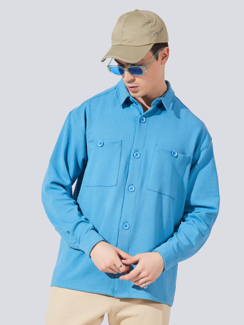 Double Pocket Solid Denim Blue Full Sleeve Shacket