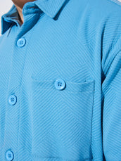 Double Pocket Solid Denim Blue Full Sleeve Shacket
