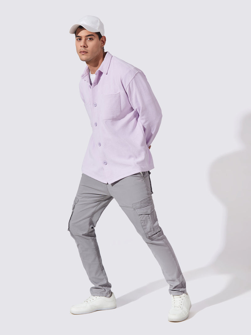 Double Pocket Solid Lavender Shacket