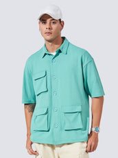 Solid Pockets Berly Green Half Sleeve Shirt