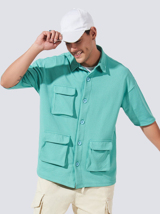 Solid Pockets Berly Green Half Sleeve Shirt