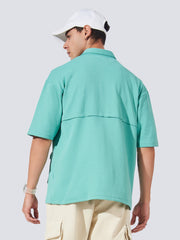 Solid Pockets Berly Green Half Sleeve Shirt