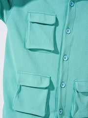 Solid Pockets Berly Green Half Sleeve Shirt