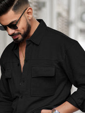 Black full sleeve elliot knit lycra shirt for men