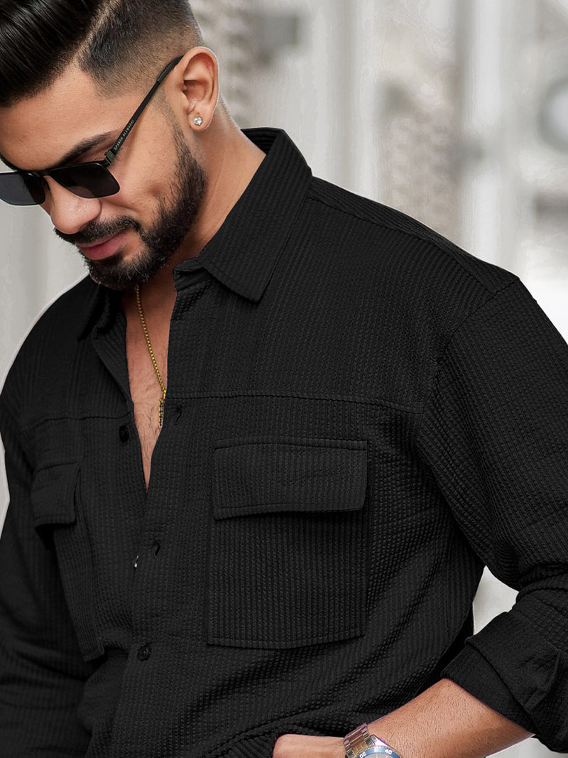 Black full sleeve elliot knit lycra shirt for men