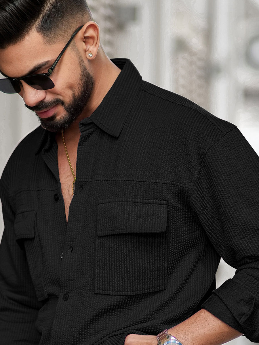 Black full sleeve elliot knit lycra shirt for men