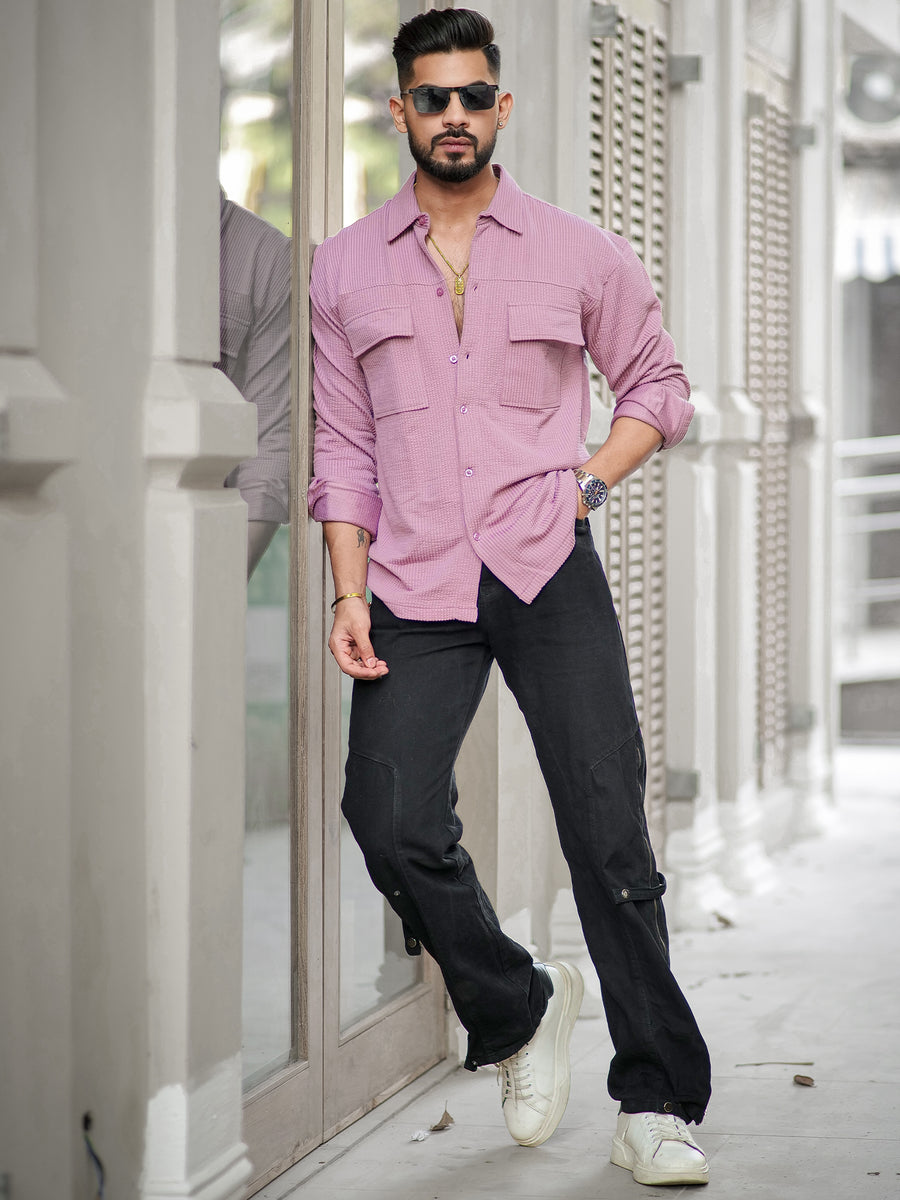 Pink full sleeve elliot knit lycra shirt for men - view 7