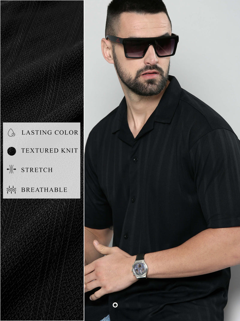 Texture Knit Black Shirt