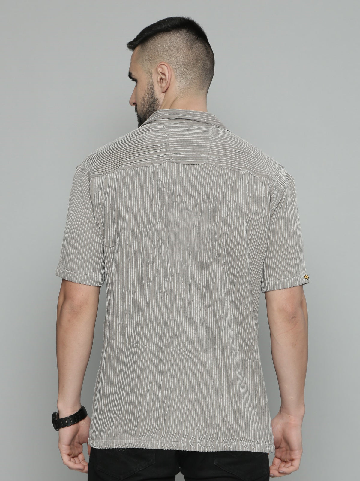 Grey half sleeve crochet shirt for men - view 4