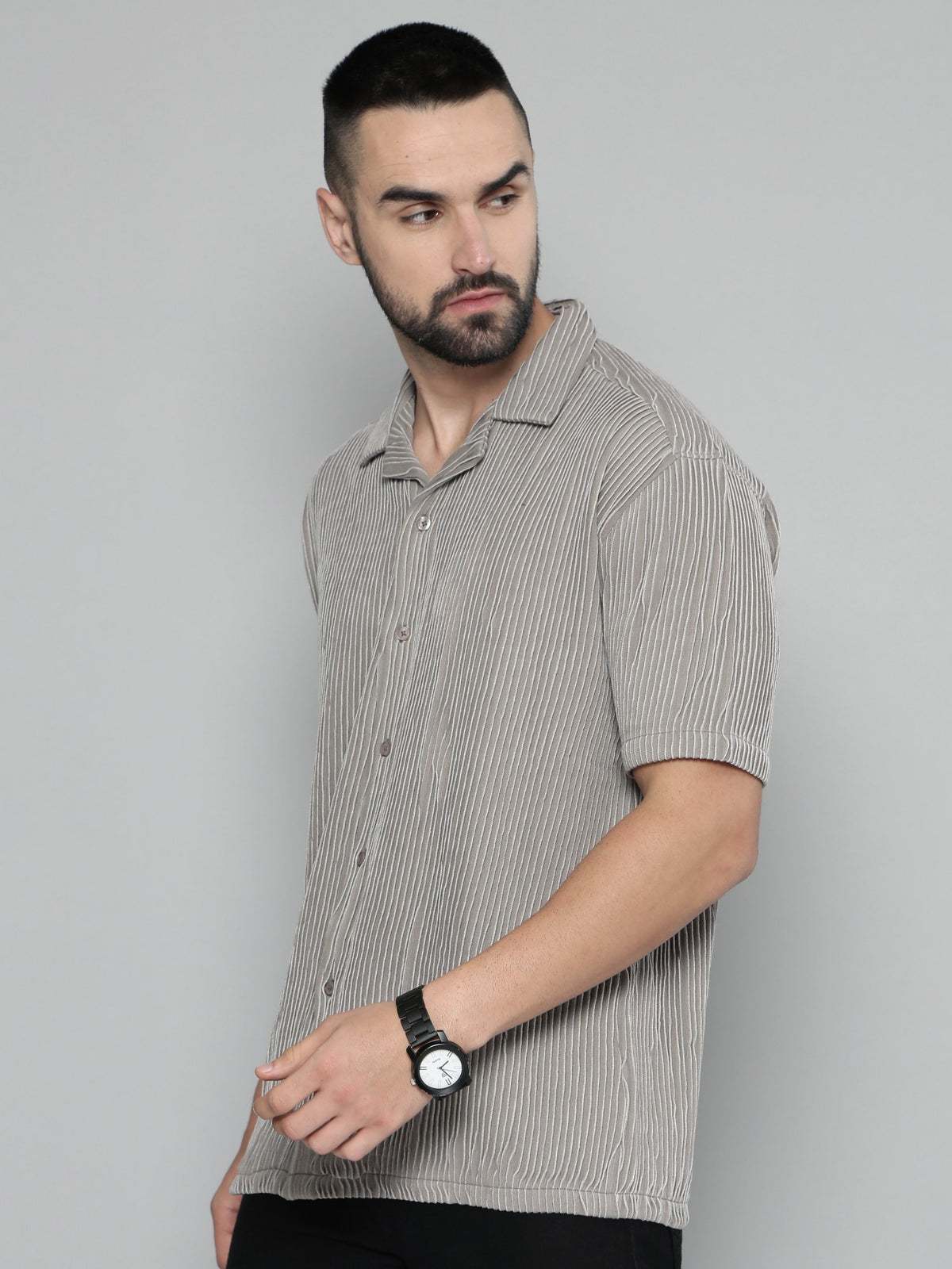 Grey half sleeve crochet shirt for men - view 5