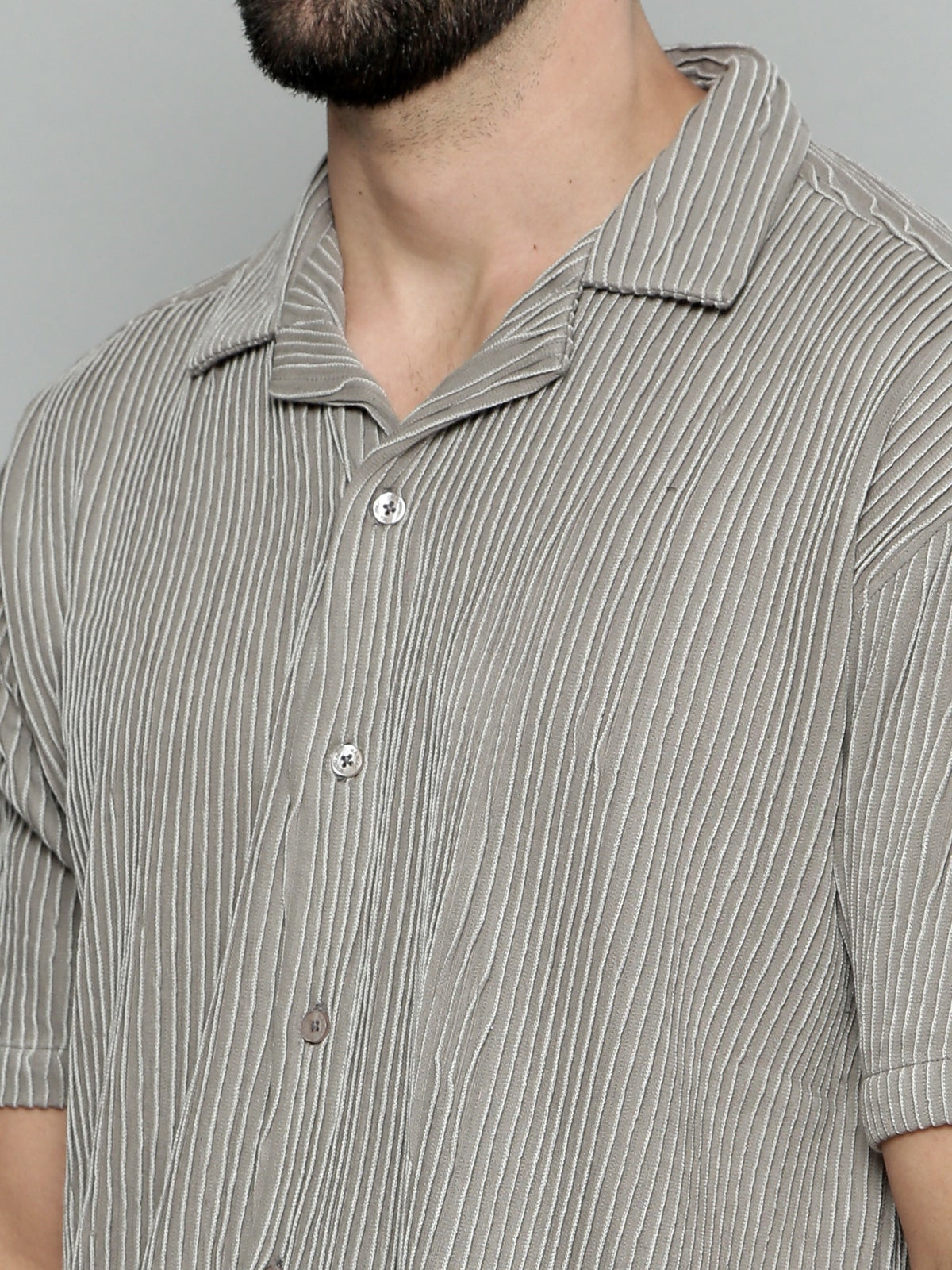 Grey half sleeve crochet shirt for men - view 7