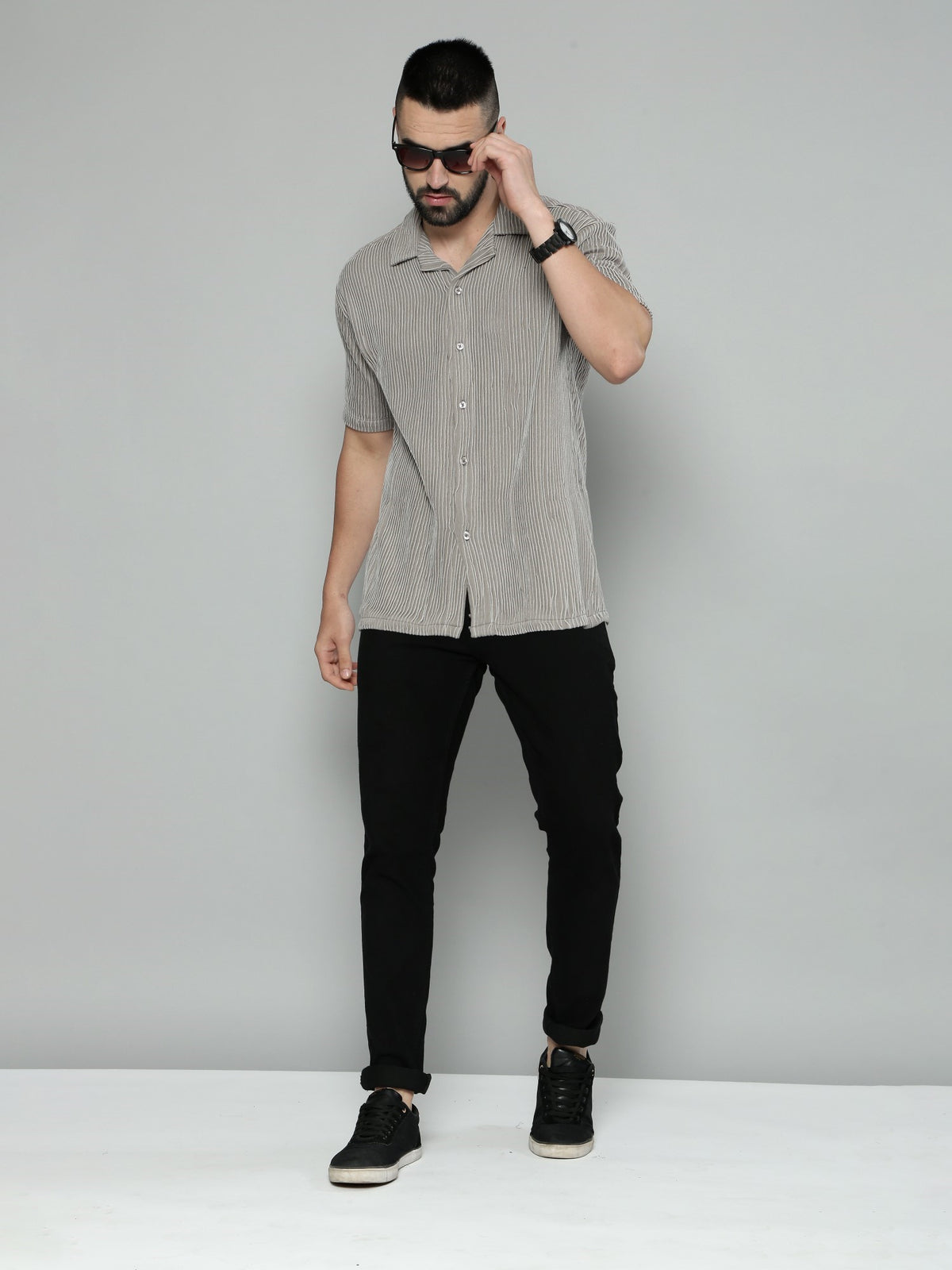 Grey half sleeve crochet shirt for men - view 8