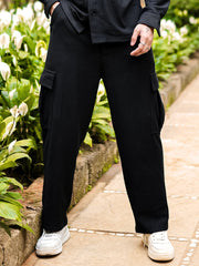 Cord Knit Textured Black Baggy Fit Cargo