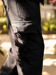 Cord Knit Textured Black Baggy Fit Cargo