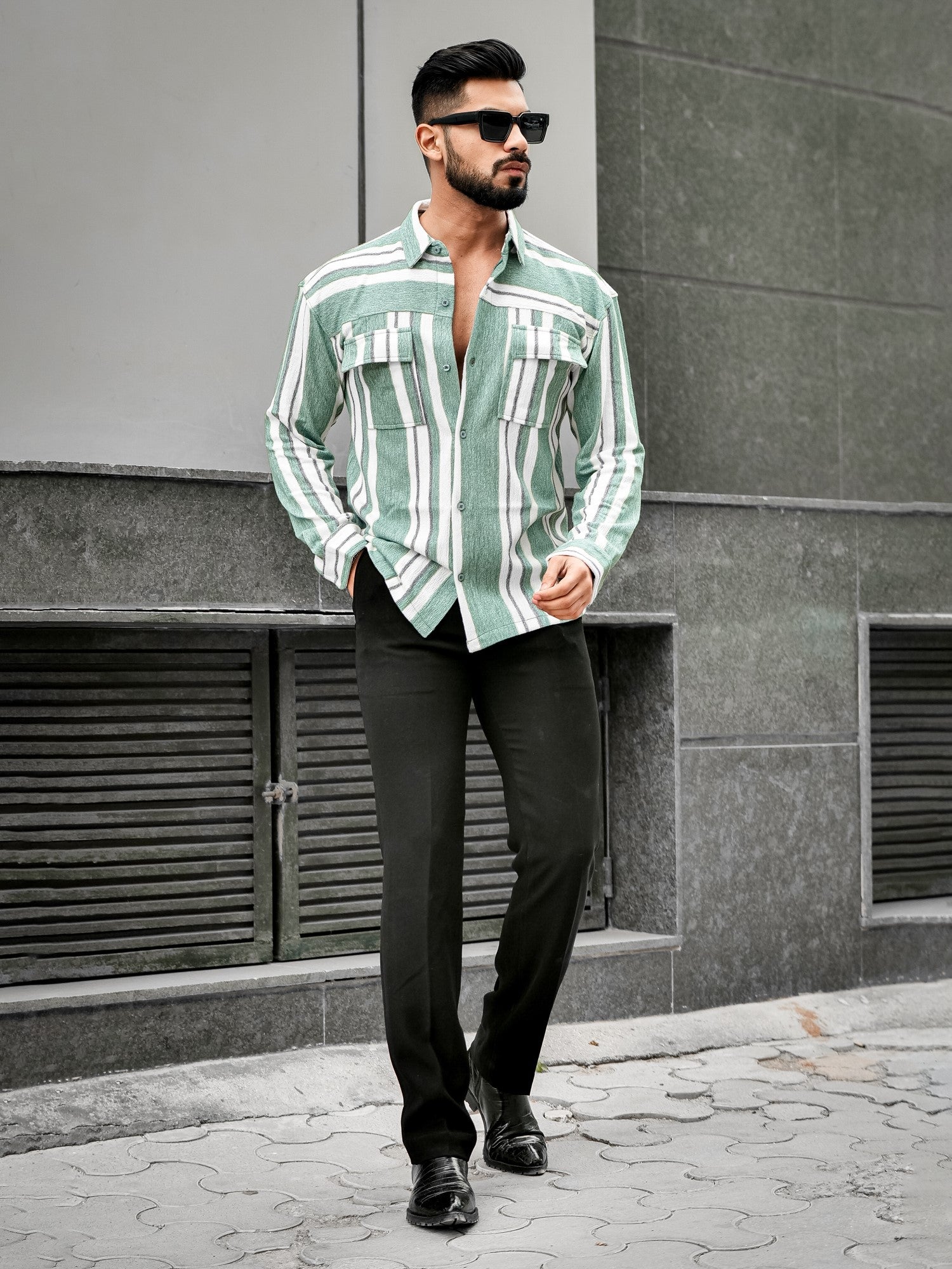 Striped Berly Green Full Sleeve Shirt