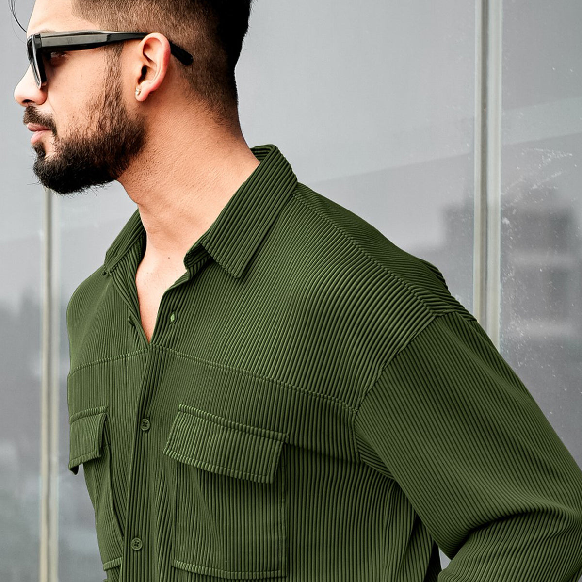 MLVINCE STRIPE 建てよ LACE S/S SHIRTS – OLIVE
