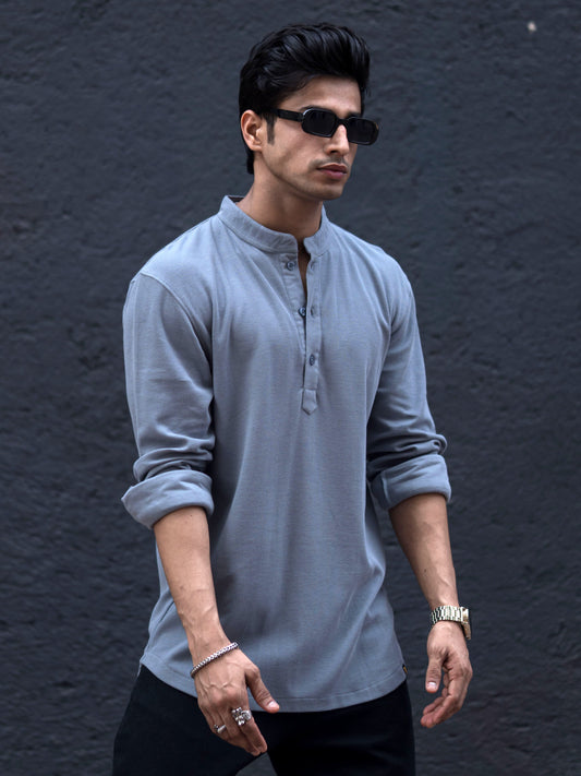 Chinese Collar Light Grey T-Shirt