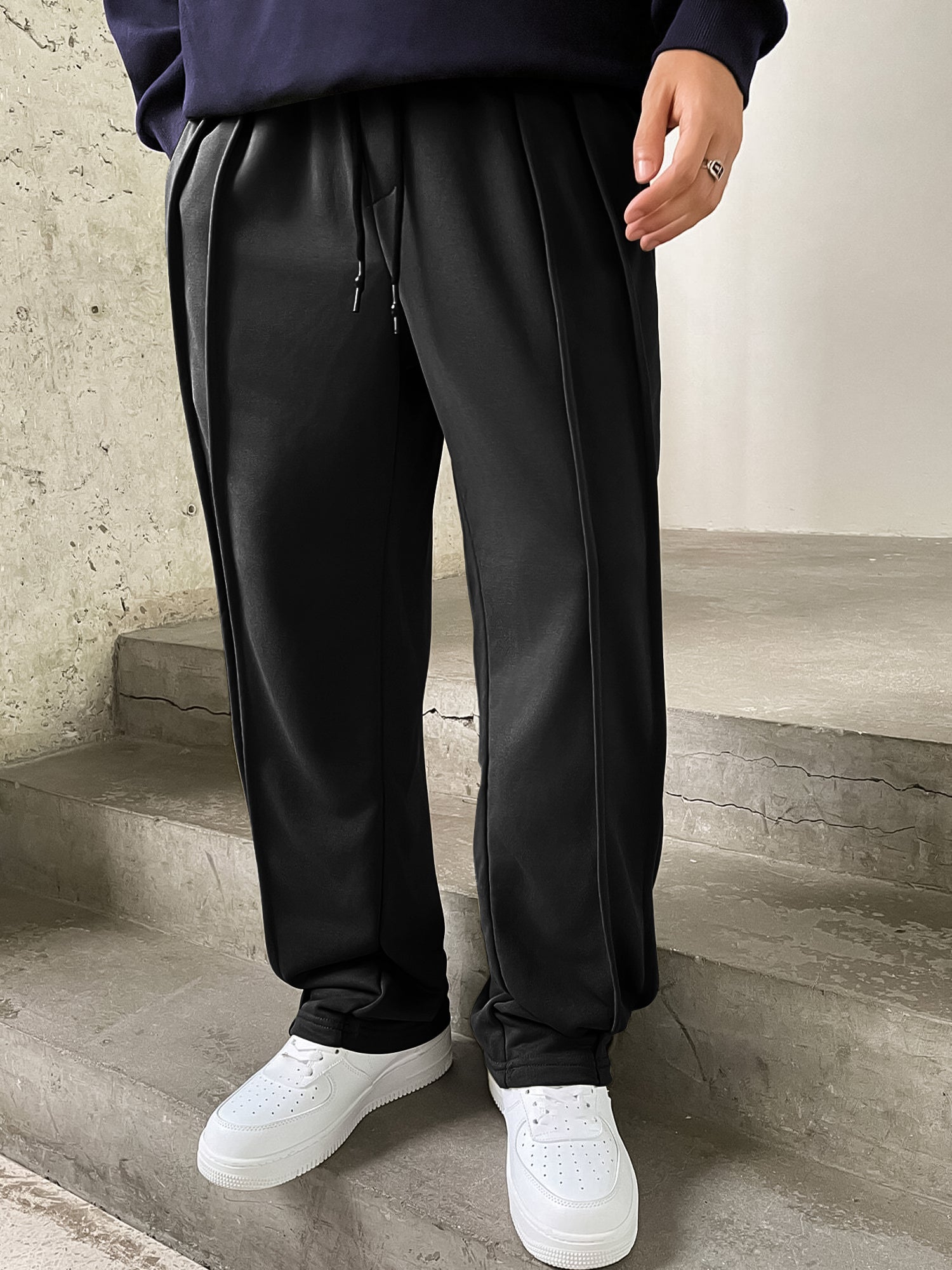 Two Pleat Black Baggy Fit Pant