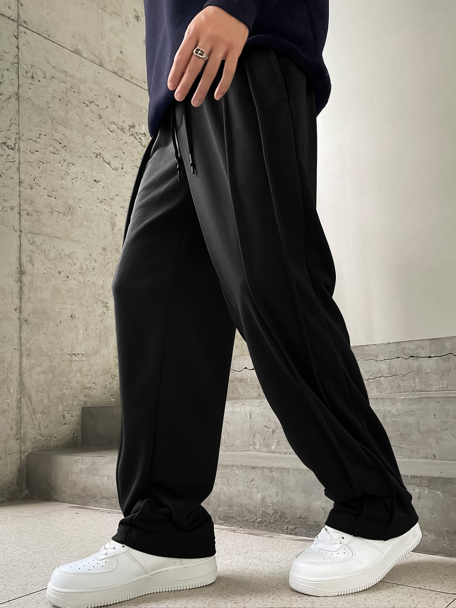 Two Pleat Black Baggy Fit Pant