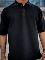 Cord Textured Black Half Sleeve Polo T-Shirt