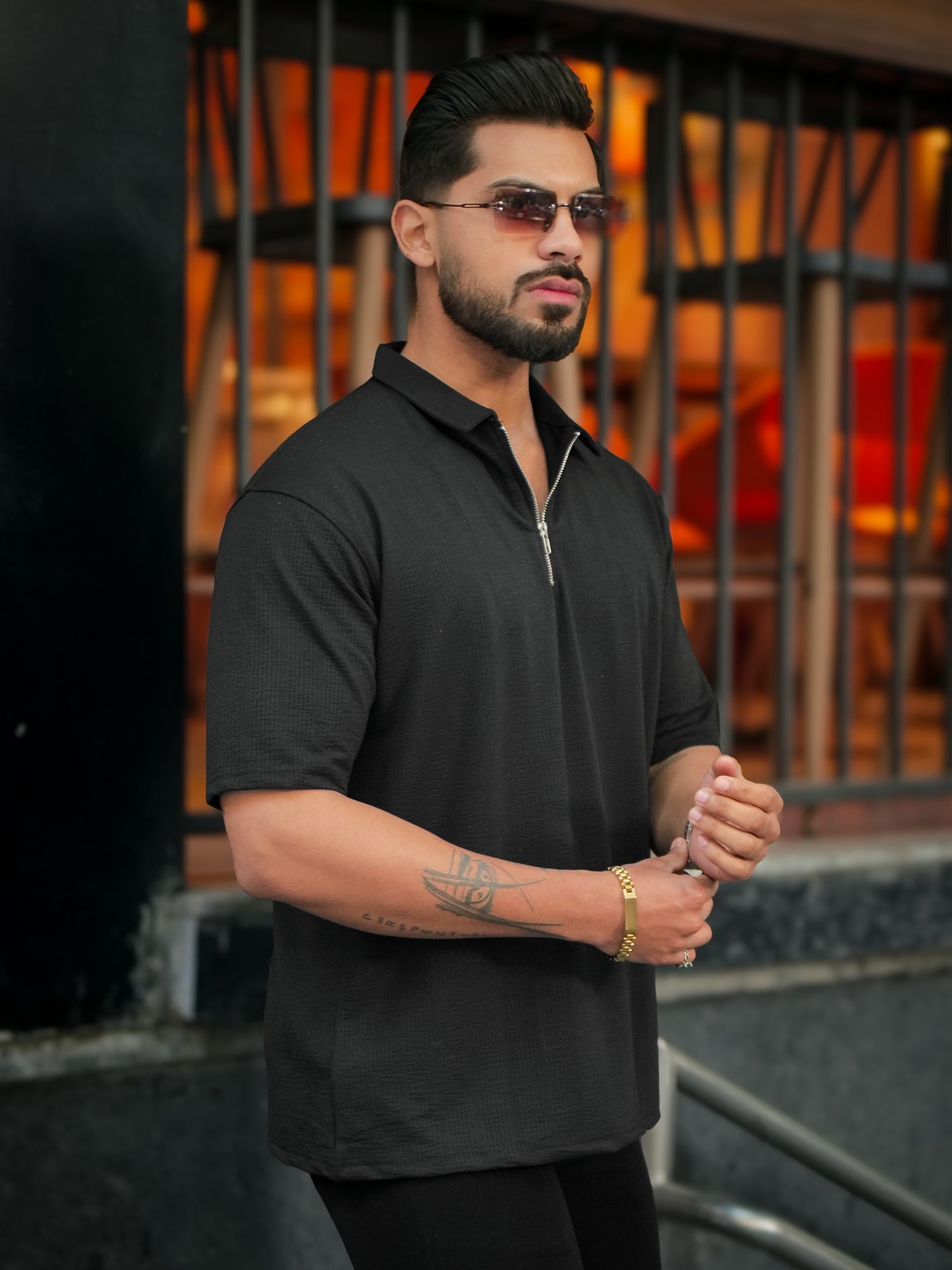 Seersucker Black Polo T-Shirt