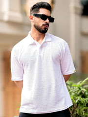 Cord Texture Half White Half Sleeve T-Shirt