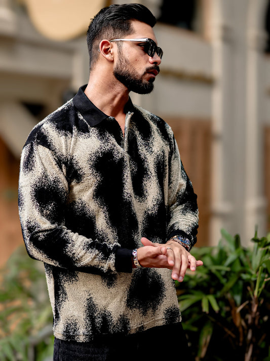 Spray Art Full Sleeve HalfWhite Half Sleeve Polo T-Shirt